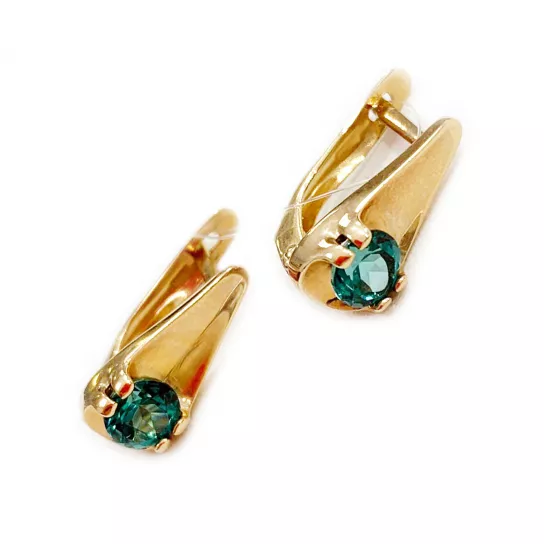 Золотые серьги 585, женские, с кварцем