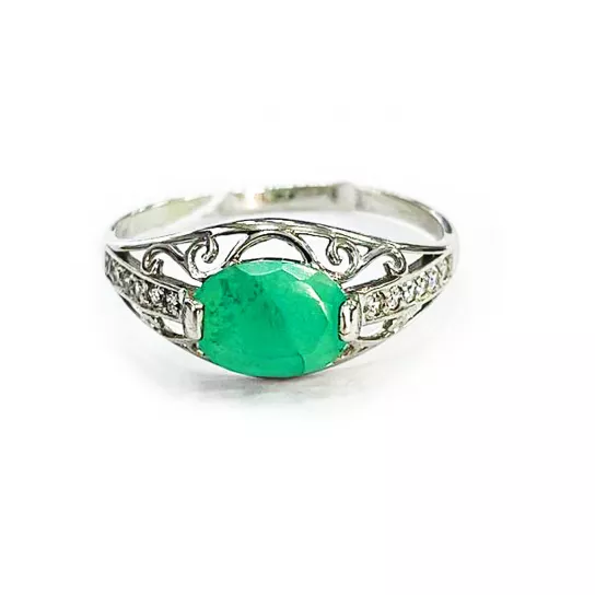 Серебряное кольцо 925, женское, с изумрудом и фианитом, размер 18