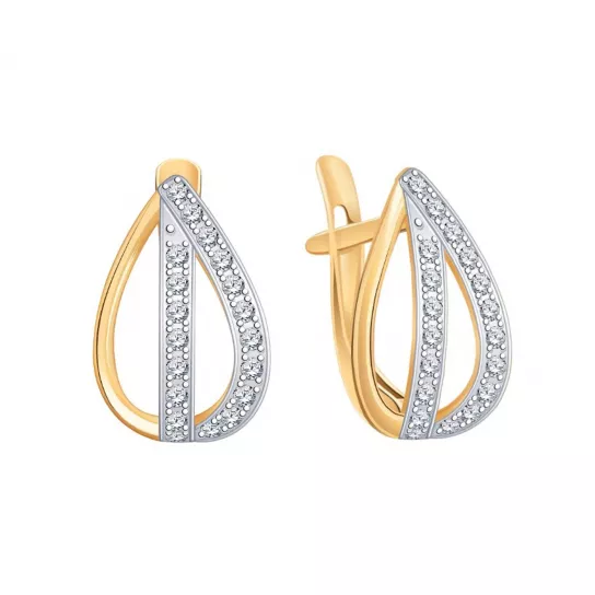 Золотые серьги 585, женские, с фианитом