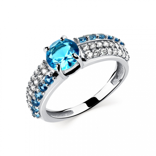 Серебряное кольцо 925, женское, с фианитом и топазом, размер 18