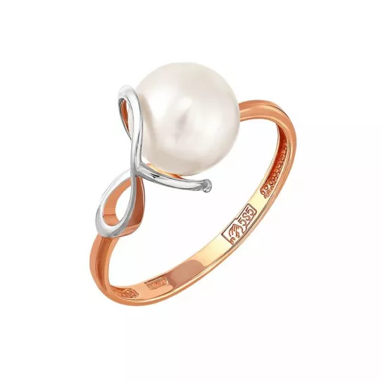 Золотое кольцо 585, женское, с жемчугом, размер 17.5