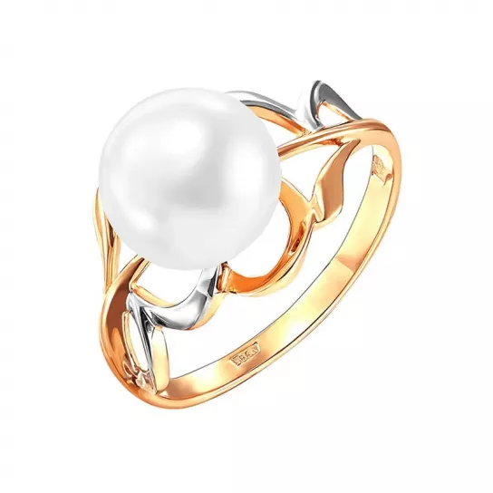 Золотое кольцо 585, женское, с жемчугом, размер 18.5