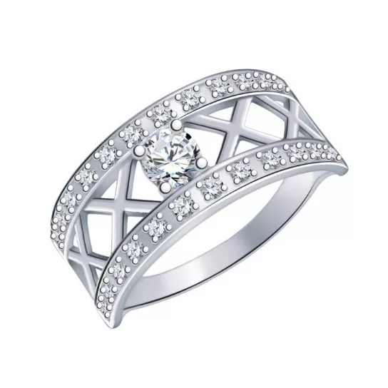 Серебряное кольцо 925, женское, с фианитом, размер 19.5