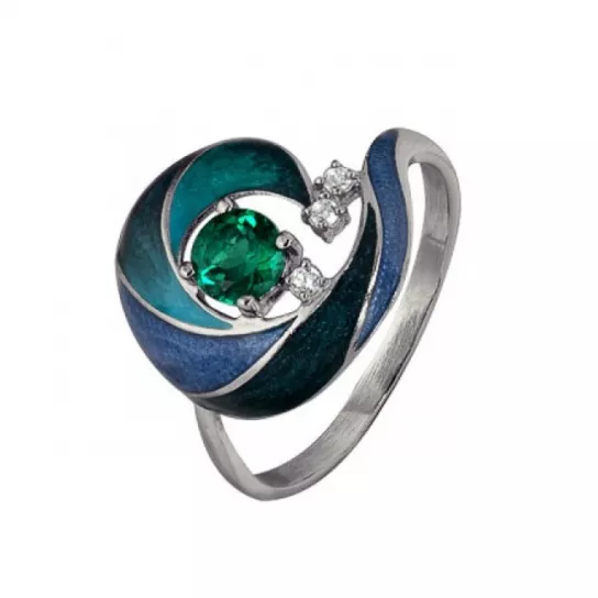 Серебряное кольцо 925, женское, с эмалью и фианитом, размер 19