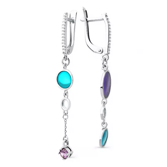 Серебряные серьги 925, женские, с эмалью и фианитом