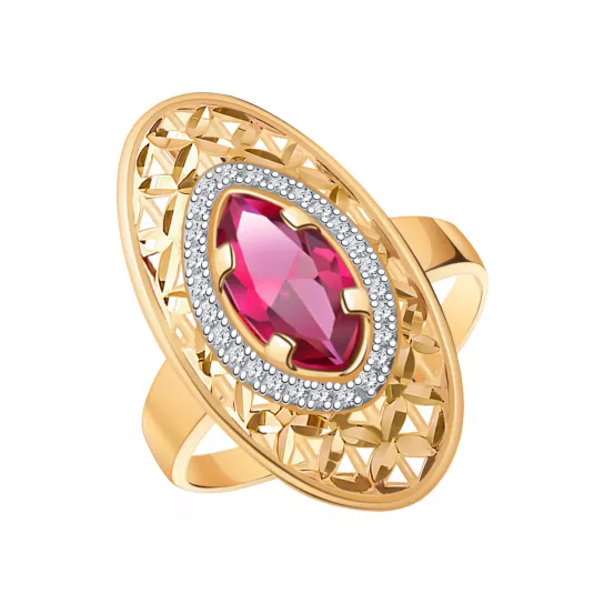 Золотое кольцо 585, женское, с фианитом, размер 20