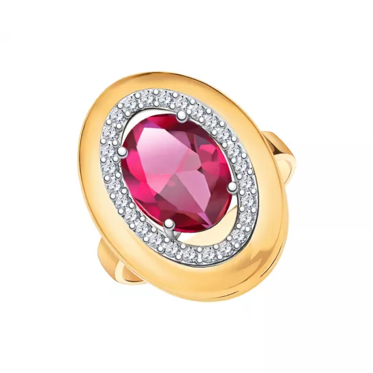 Золотое кольцо 585, женское, с фианитом, размер 19.5