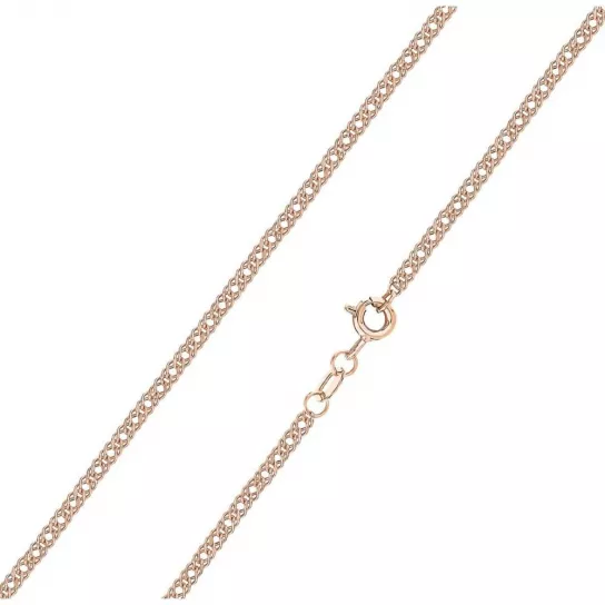 Золотая цепочка 585 на шею, плетение двойной ромб пустотелый, длина 45 см, цвет красное золото