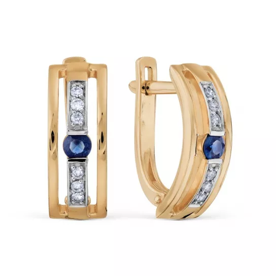 Золотые серьги 585, женские, с бриллиантом и сапфиром