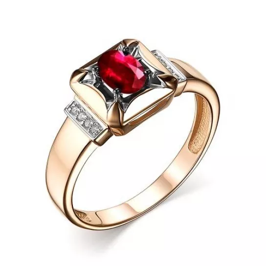 Золотое кольцо 585, женское, с бриллиантом и рубином, размер 18.5