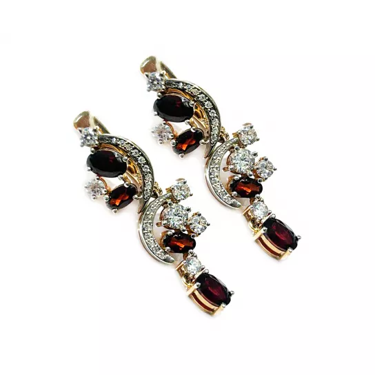 Золотые серьги 585, женские, с гранатом и фианитом