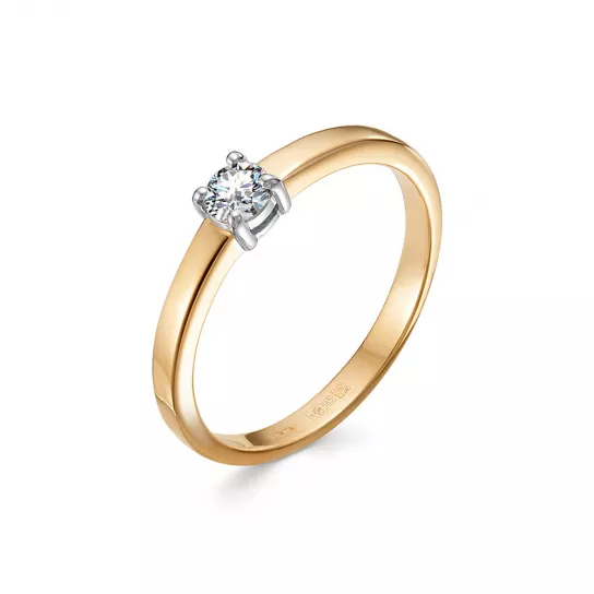 Золотое кольцо 585, с бриллиантом, размер 17.5