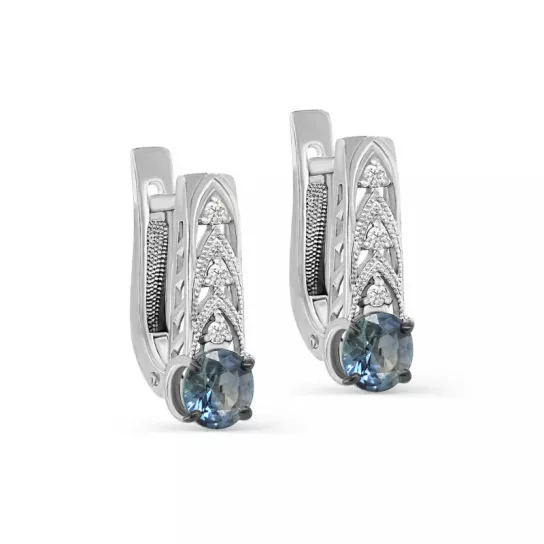 Золотые серьги 585, женские, с сапфиром и бриллиантом