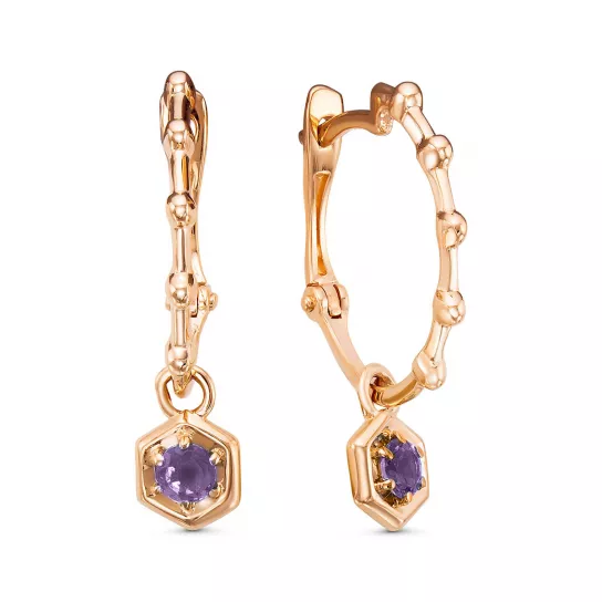 Золотые серьги 585, женские, с аметистом