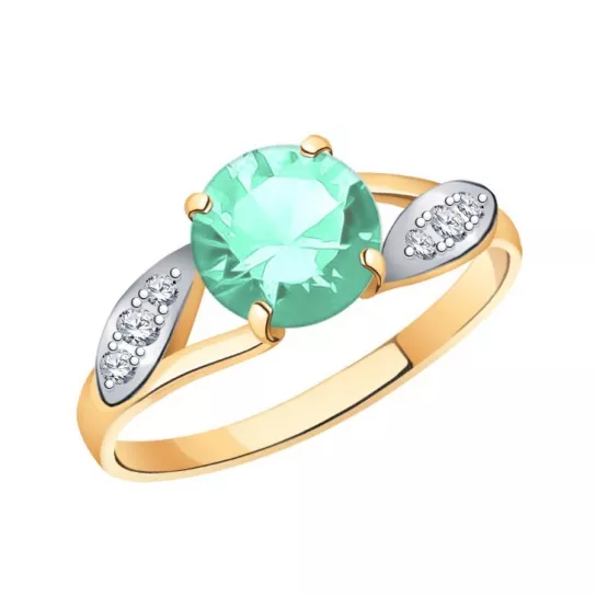 Золотое кольцо 585, женское, с кварцем и фианитом, размер 18.5