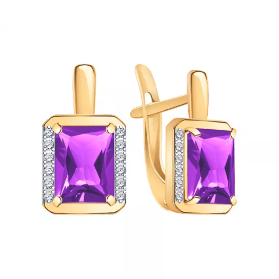 Золотые серьги 585, женские, с аметистом