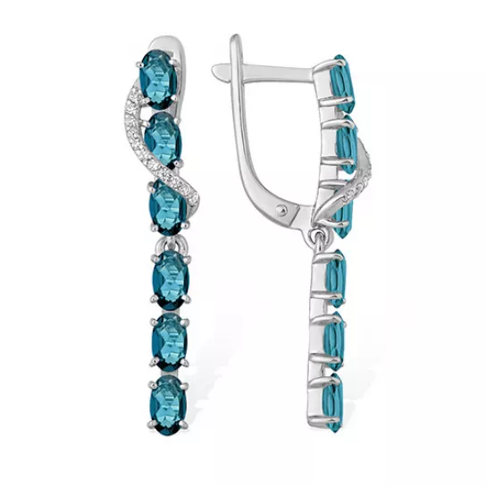 Серебряные серьги 925, женские, с топазом и фианитом