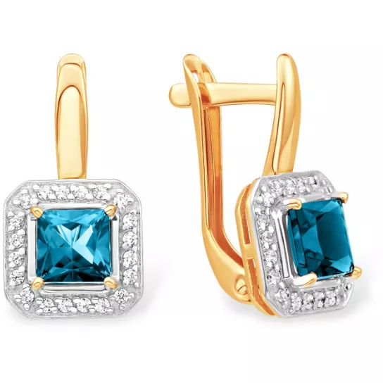 Золотые серьги 585, женские, с топазом и фианитом