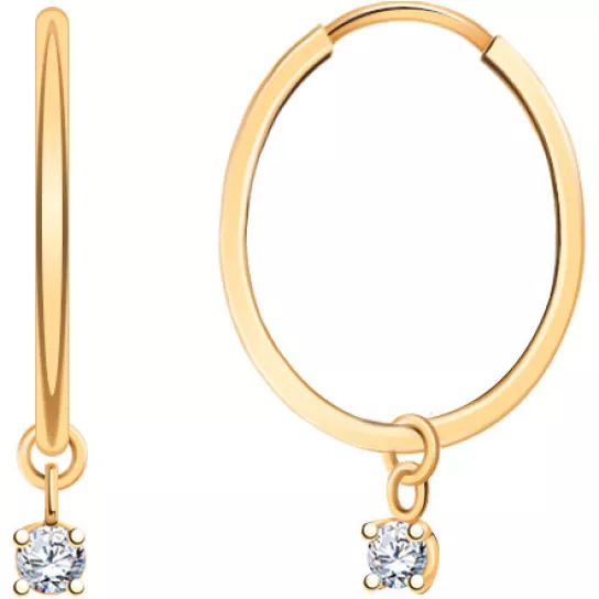 Золотые серьги 585, женские, с фианитом