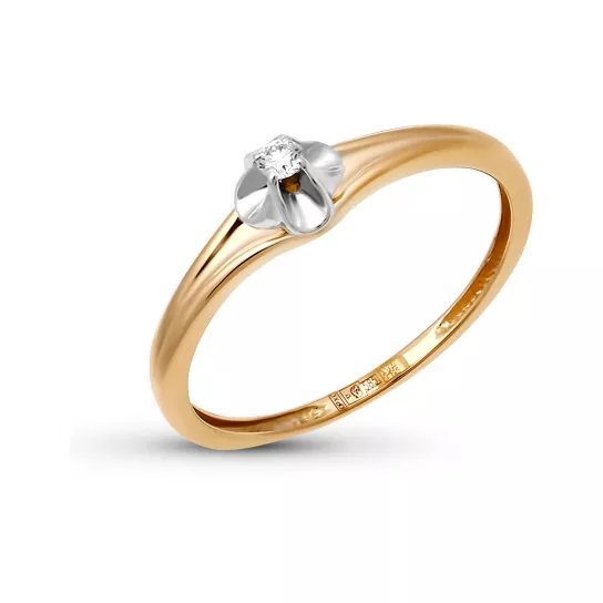 Золотое кольцо 585, женское, с бриллиантом, размер 17.5