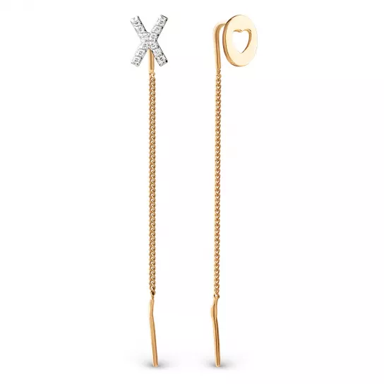 Серьги-продевки с фианитом из золота