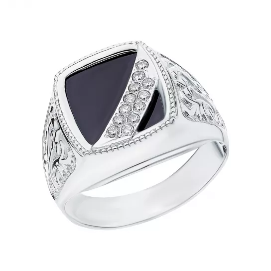 Кольцо-печатка с фианитом из серебра