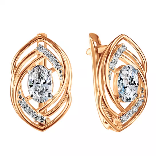 Золотые серьги 585, женские, с фианитом