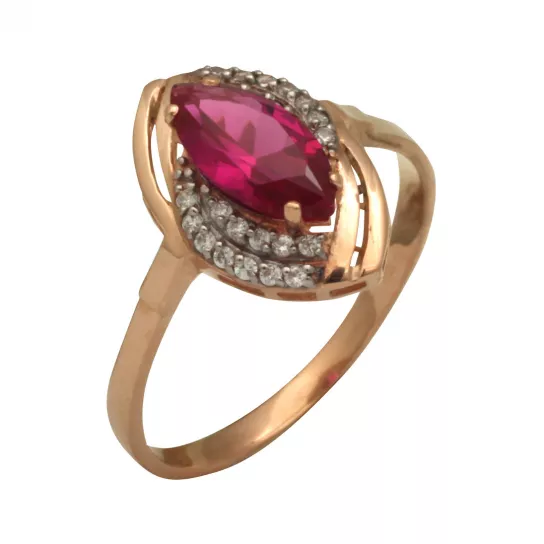 Кольцо с фианитом и корундом из золота