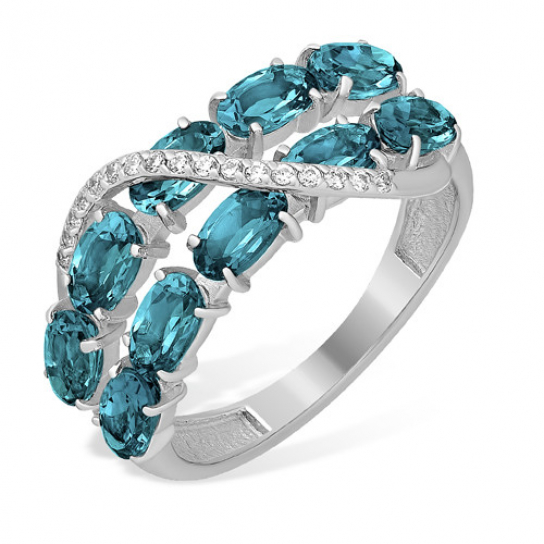 Серебряное кольцо 925, женское, с топазом и фианитом, размер 19.5