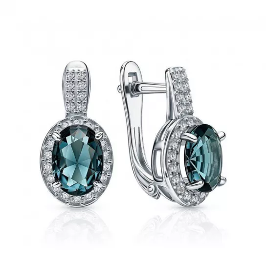 Серебряные серьги 925, женские, с топазом и фианитом