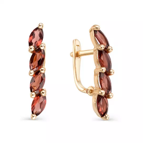 Золотые серьги 585, женские, с гранатом