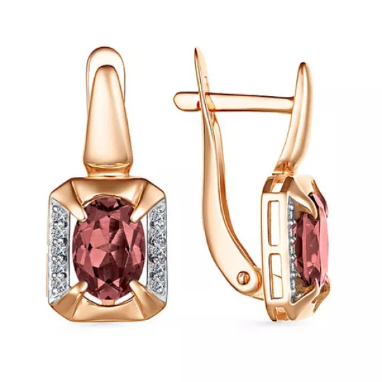 Серьги с гранатом и фианитом из золота