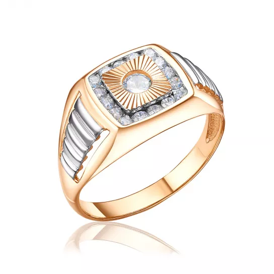 Кольцо-печатка с фианитом из золота