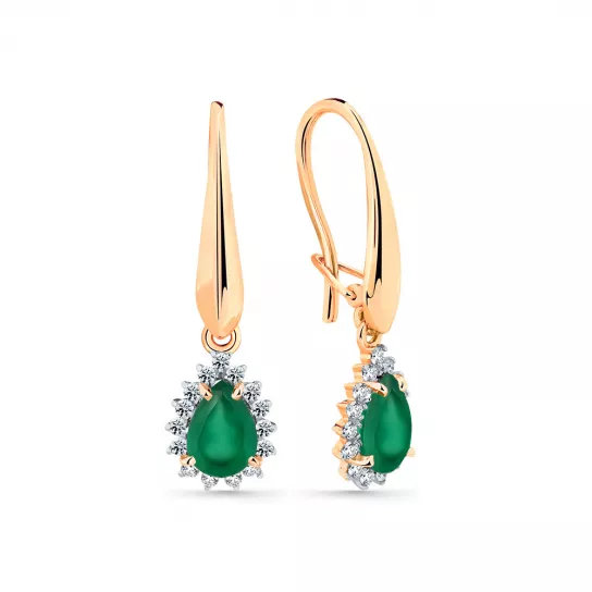 Золотые серьги 585, женские, с агатом и фианитом