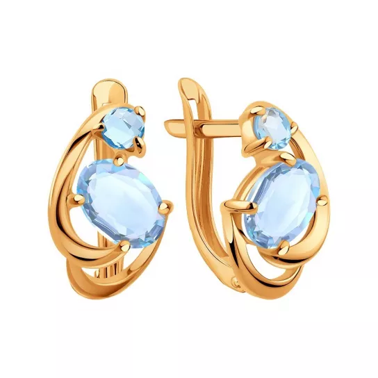 Золотые серьги 585, женские, с топазом