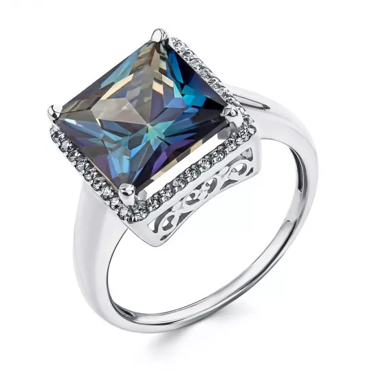 Серебряное кольцо 925, женское, с фианитом и ювелирным кристаллом, размер 20.5