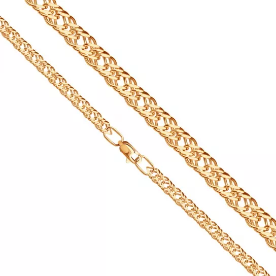 Золотая цепочка 585 на шею, плетение тройной ромб пустотелый, длина 60 см, цвет красное золото