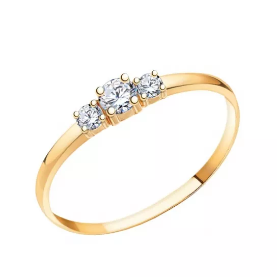 Золотое кольцо 585, женское, с фианитом, размер 17.5