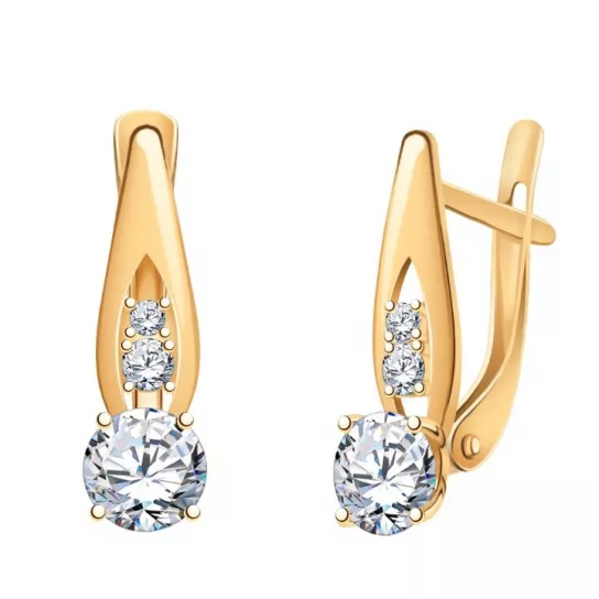 Золотые серьги 585, женские, с фианитом