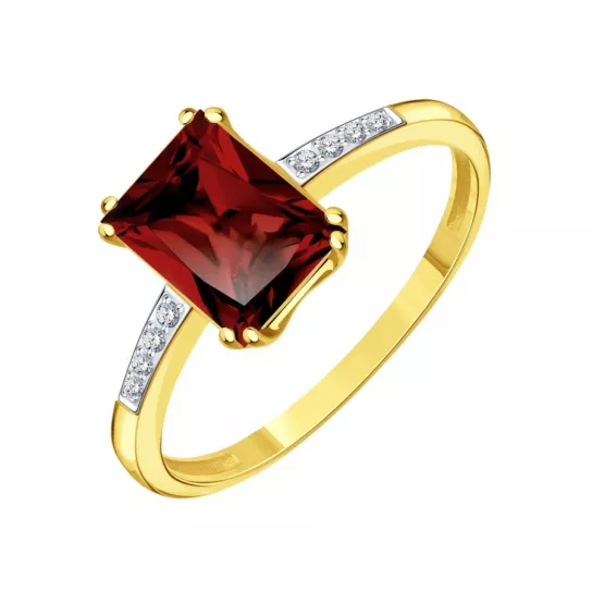 Золотое кольцо 585, женское, с фианитом и гранатом, размер 18.5