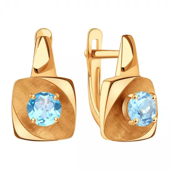 Золотые серьги 585, женские, с топазом