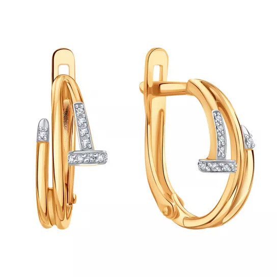 Золотые серьги 585, женские, с фианитом