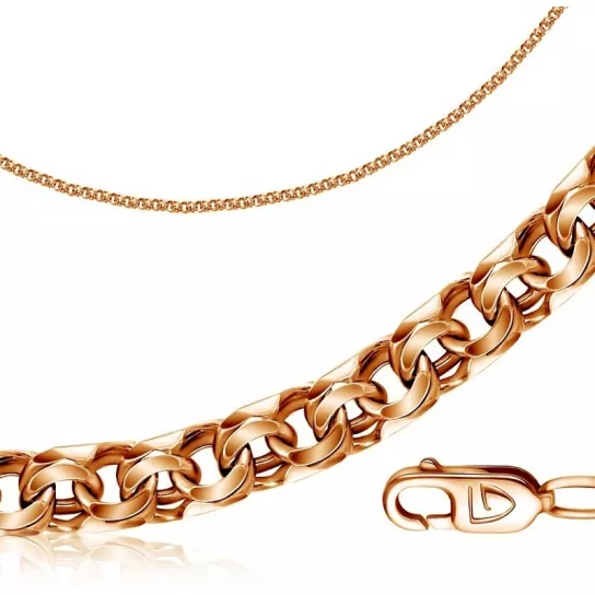 Золотая цепочка 585 на шею, плетение бисмарк, длина 65 см, цвет красное золото