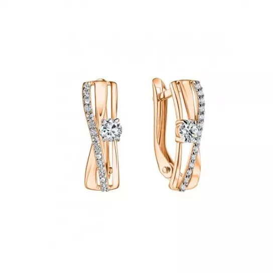 Золотые серьги 585, женские, с фианитом