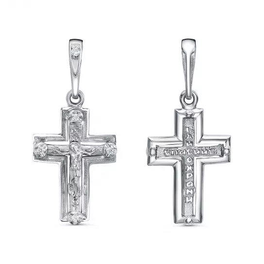 Серебряная подвеска 925, православный, с фианитом