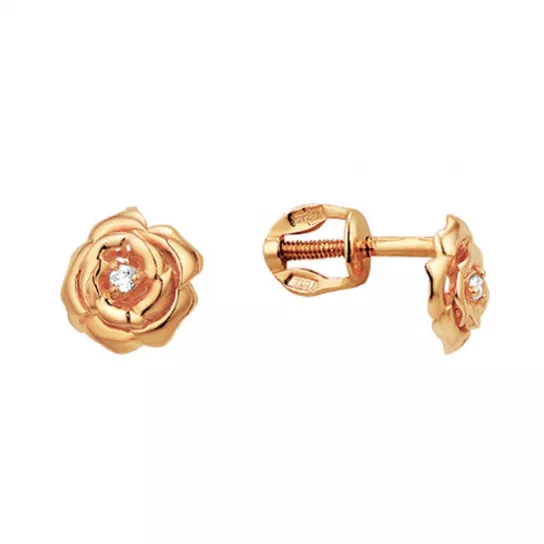 Золотые серьги 585, женские, с фианитом