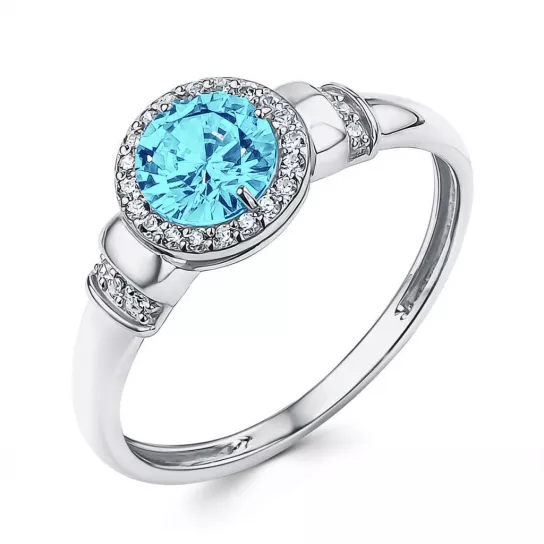 Серебряное кольцо 925, женское, с топазом и фианитом, размер 17