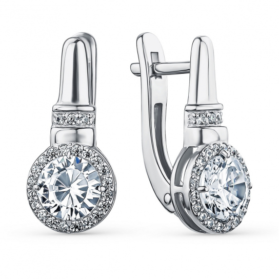 Серебряные серьги 925, женские, с фианитом и ювелирным кристаллом