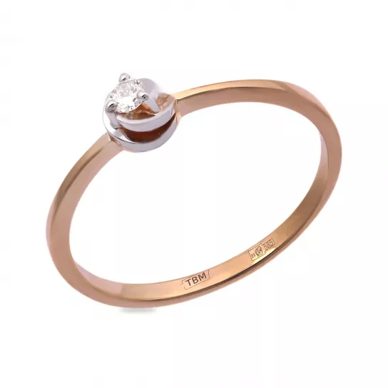 Золотое кольцо 585, женское, с бриллиантом, размер 17.5