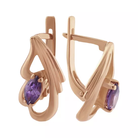 Золотые серьги 585, женские, с аметистом